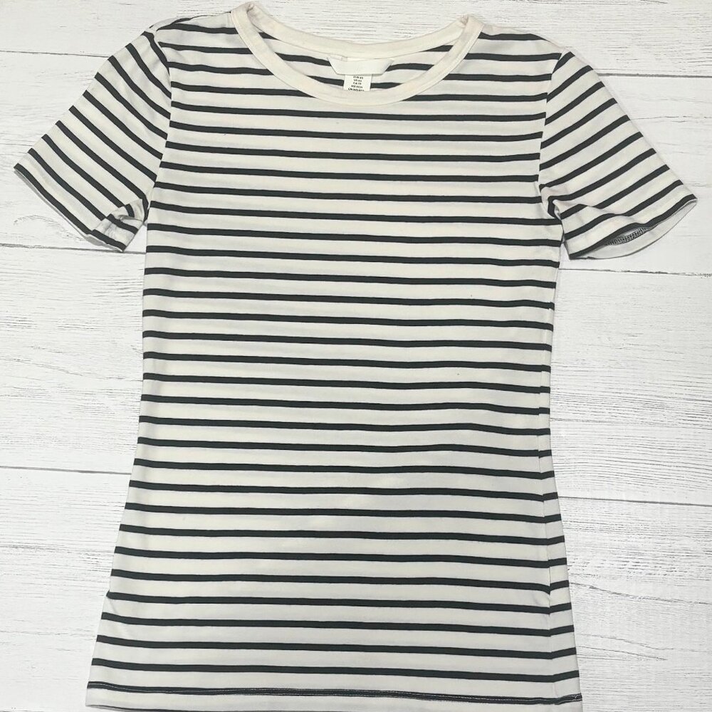 H&M Navy Blue & White Striped Short Sleeve Tee Size XS - Picture 2 of 5
